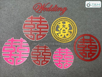 Chữ gỗ Song Hỷ tròn - Wedding nhiều kiểu [Gỗ nhẹ - Sơn thủ công] ĐK 30-40cm CHU-GO-23